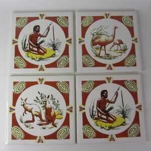Australia Wall Art Tiles - Set of 4 - H&R Johnson - Vintage - Used
